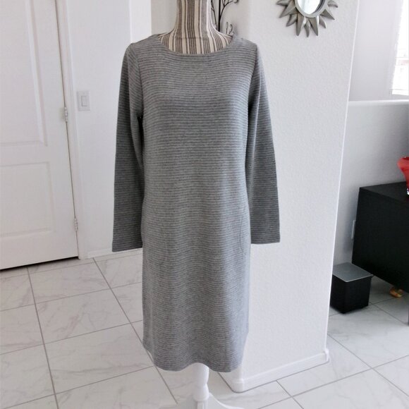 New J. Jill Sweater Sheath Dress Gray Long Sleeve Round Neck Pockets Small Tall - Picture 3 of 9